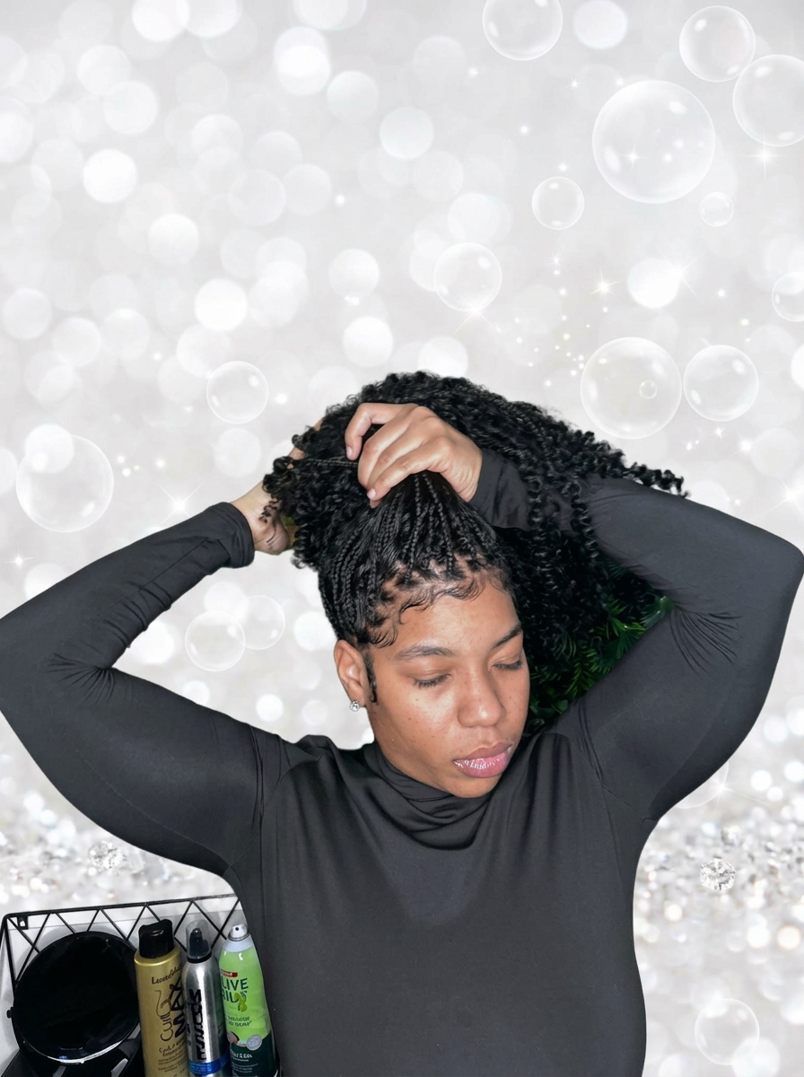 Small knotless braids with curly ends